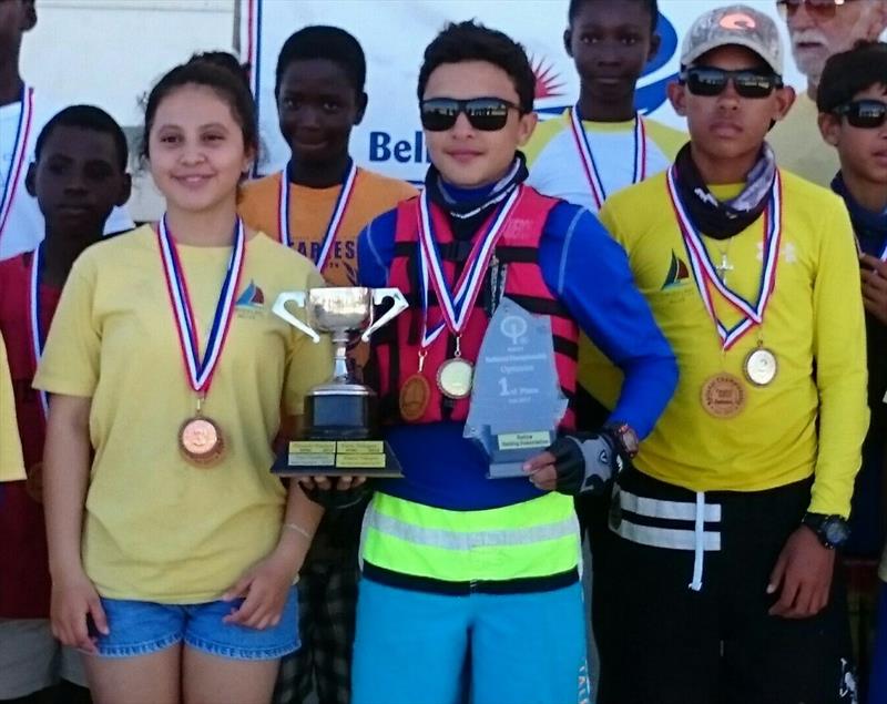 Optimist winners (l-r) Adyanerie Teck, Peter Joo, Devaughn Morrison in the Belize Sailing Association National Championships photo copyright Belize Sea Scouts / J.Balderamos taken at Belize Sailing Association and featuring the Optimist class