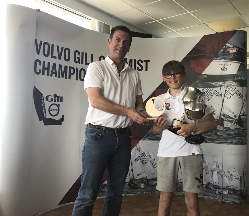 Volvo Gill Optimist Inlands winner Callum Davidson-Guild with PRO Peter Saxton photo copyright IOCA UK taken at Grafham Water Sailing Club and featuring the Optimist class