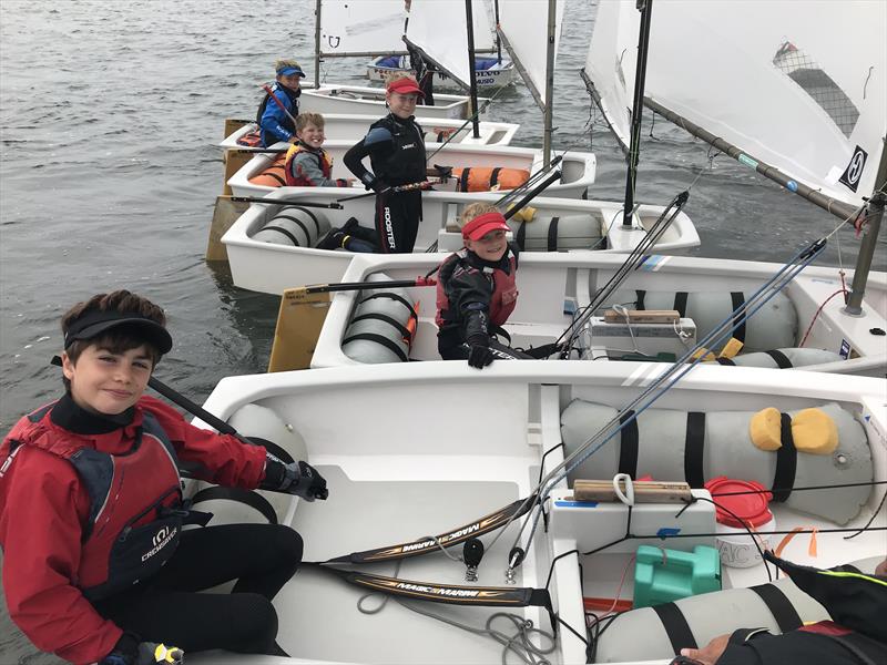 Regatta fleet take a break between races during the Parkstone Optimist Open photo copyright Roger Hakes taken at Parkstone Yacht Club and featuring the Optimist class