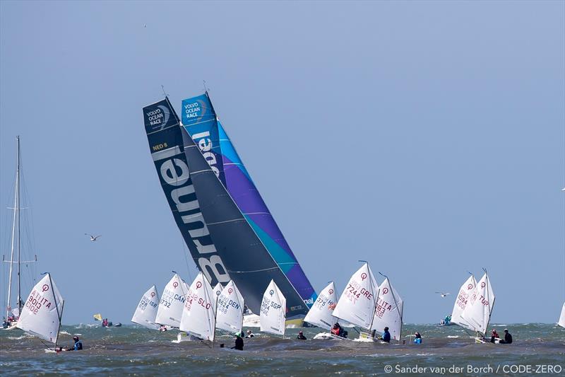 The Volvo Ocean Race finished as the Optimist Europeans 2018 started photo copyright Sander van der Borch / CODE-ZERO taken at Jachtclub Scheveningen and featuring the Optimist class