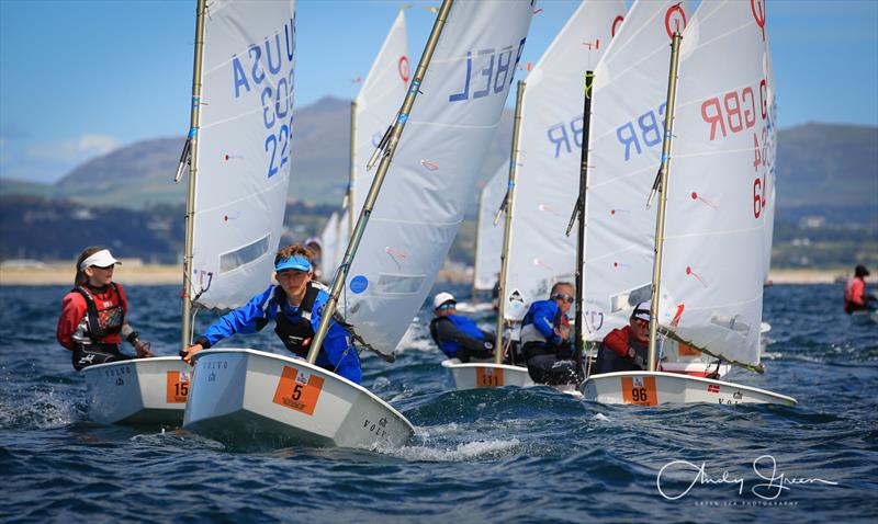 Close racing at the Volvo Gill British Optimist National and Open Championships photo copyright Andy Green / www.greenseaphotography.co.uk taken at Plas Heli Welsh National Sailing Academy and featuring the Optimist class