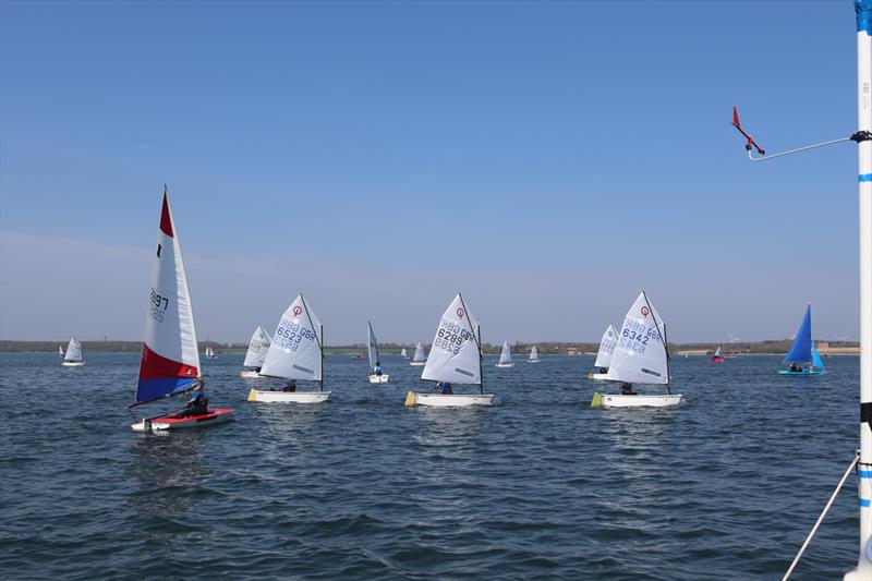 Optimists at the Grafham Easter Egg Youth Regatta photo copyright Roger Cerrato taken at Grafham Water Sailing Club and featuring the Optimist class