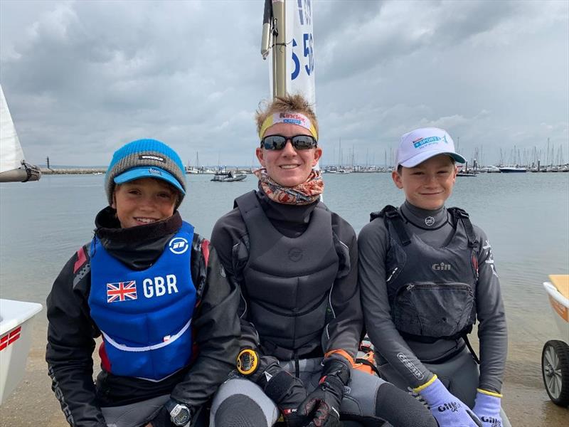 Santiago Sesto-Cosby, Ben Mueller and Henry Heathcote, in the top-10 at selection trials making Europeans and Worlds Teams as well as the GBR team for the International Optimist Team Racing Trophy in Venice - photo © IOCA UK