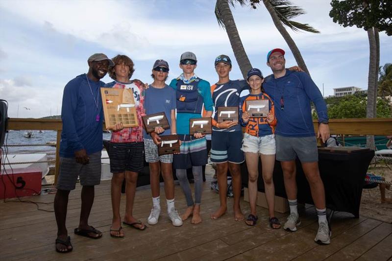 Team CRYC Spectra (l-r) Head Coach Omari Scott, Alfonso Lanseros, Will Barnhart, Tanner Krygsveld, Sebastian Johan van de Kreeke, Solphie De Leon Urban, Coach Chris Craven photo copyright Matias Capizzano taken at St. Thomas Yacht Club and featuring the Optimist class