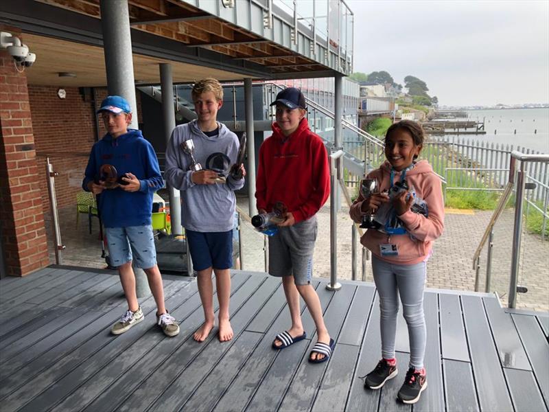 Parkstone Optimist Open Main fleet winners (l-r) Ollie McCormick, Tom Hakes, Will Webster, Eliana Edwards photo copyright Elaine Hakes taken at Parkstone Yacht Club and featuring the Optimist class