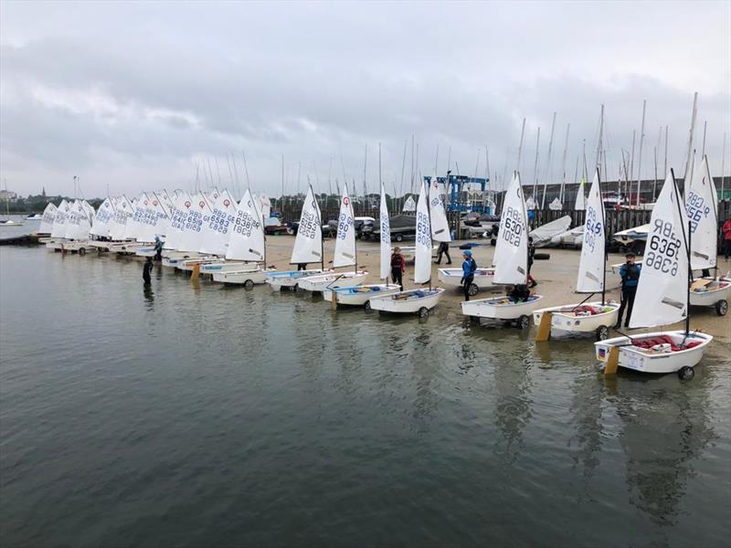 Parkstone Optimist Open Main Fleet lined up and ready to launch - photo © Elaine Hakes