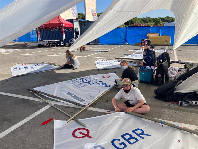 Getting ready for a day's racing during the Optimist Europeans in Cadiz photo copyright Adele Young taken at Real Club Náutico de El Puerto de Santa María and featuring the Optimist class