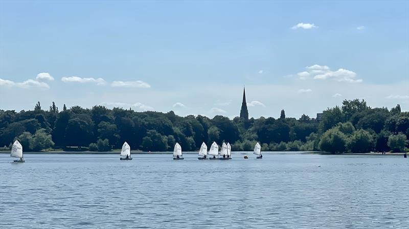 Leaders rounding the windward mark during the Midland SC Optimist Open photo copyright Debbie Smith taken at Midland Sailing Club and featuring the Optimist class