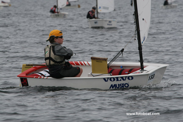 Peter McCann (IRL) leads the Junior fleet after day three of the Optimist nationals at Largs photo copyright Alan Henderson / www.fotoboat.com taken at Largs Sailing Club and featuring the Optimist class