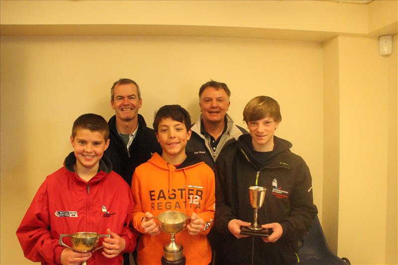 Milo (middle), Gethin (left) and David (Right), winners of the squad cups at the Optimist Joint Squads weekend in Weymouth photo copyright Alan Williams taken at Weymouth & Portland Sailing Academy and featuring the Optimist class