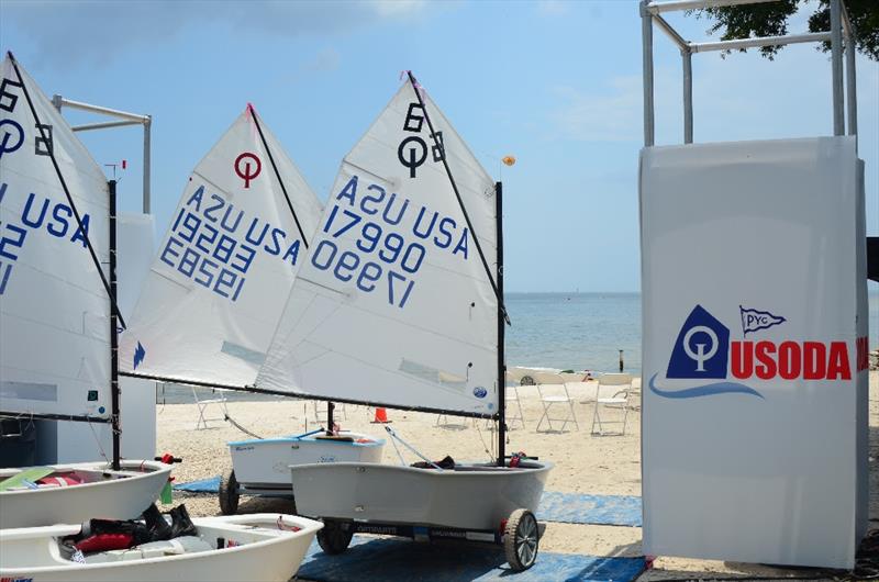 Optimists lined up and ready to rumble. The 2018 USA Junior Olympics June 29-July 1 will be a great training regatta photo copyright Talbot Wilson taken at Pensacola Yacht Club and featuring the Optimist class