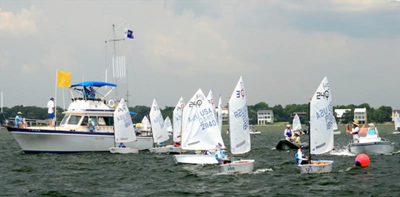 Team Racing is a highlight of all the Optimist Nationals. Two teams of four boats each go head to head. About two dozen teams will compete over three days July 20-22. - photo © Talbot Wilson