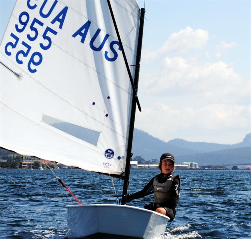 Oscar O'Donoghue has moved from an Optimist to skippering a 29er in the nationals - Royal Yacht Club of Tasmania Championship photo copyright Peter Campbell taken at Royal Yacht Club of Tasmania and featuring the Optimist class