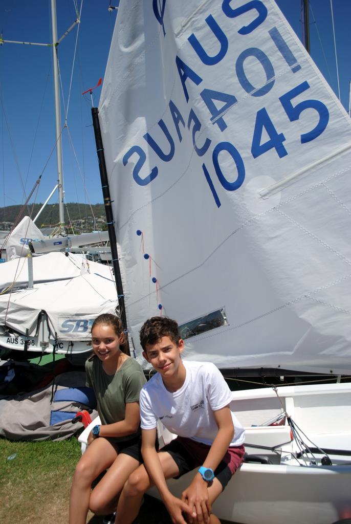 West Australian twin sailors Pol and Ona Rafart competed in the Open division of the Optimist nationals.  Ona made the Gold fleet,  who brother finished third overall in the Silver fleet.  The twins sail out of South of Perth Yacht Club - photo © Peter Campbell