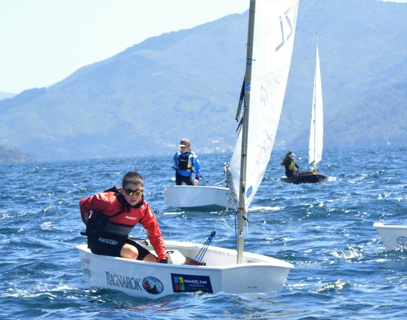 Moss Hopkins (left) and Louie Poletti (right) - Open fleet Optimist photo copyright Queen Charlotte Yacht Club taken at Queen Charlotte Yacht Club and featuring the Optimist class