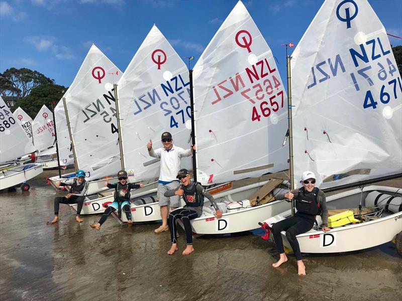 Wakatere BC's team line up to start in the teams racing - 2019 Toyota Optimist Nationals - Murrays Bay SC, April 2019 photo copyright Wakatere BC taken at Murrays Bay Sailing Club and featuring the Optimist class
