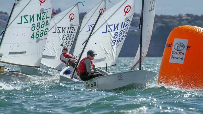 Silver fleet round the windward mark - Day 6 - 2019 Toyota New Zealand Optimist National Championships, Murrays Bay, April 2019 - photo © Richard Gladwell