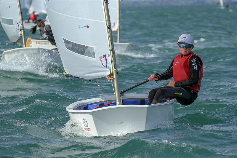 Lucas Day (Murrays Bay SC)- third Gold fleet- Day 6 - 2019 Toyota New Zealand Optimist National Championships, Murrays Bay, April 2019 photo copyright Richard Gladwell taken at Murrays Bay Sailing Club and featuring the Optimist class