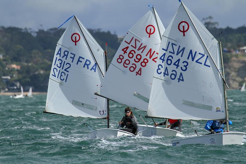 Silver fleet - downwind leg- Day 6 - 2019 Toyota New Zealand Optimist National Championships, Murrays Bay, April 2019 photo copyright Richard Gladwell taken at Murrays Bay Sailing Club and featuring the Optimist class