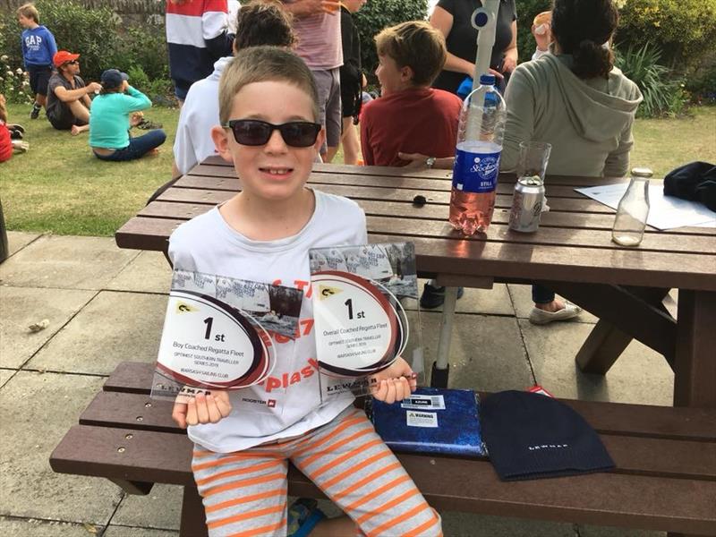 Alex Saunders wins the Coached Regatta fleet in the Optimist open meeting at Warsash - photo © Roger Cerrato