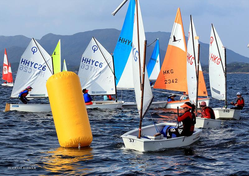 Windward mark of Dinghy Race 2 - Bart's Bash Regatta 2019 photo copyright Fragrant Harbour taken at Hebe Haven Yacht Club and featuring the Optimist class