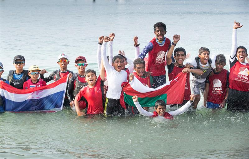 IODA Asian & Oceanian Champs 2019. THA and OMA celebrate a colosely-fought team racing final photo copyright IODA Media taken at  and featuring the Optimist class