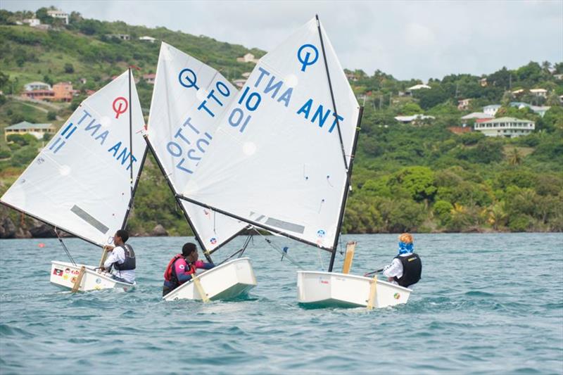 The Optimist fleet in Falmouth Harbour - 2019 Caribbean Dinghy Championships - photo © Ted Martin / Antigua Photography