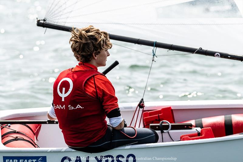 South Australian Charlie Piro competing in today's races - 2020 Musto Optimist Australian and Open Championship photo copyright Drew Malcolm taken at Royal Yacht Club of Victoria and featuring the Optimist class