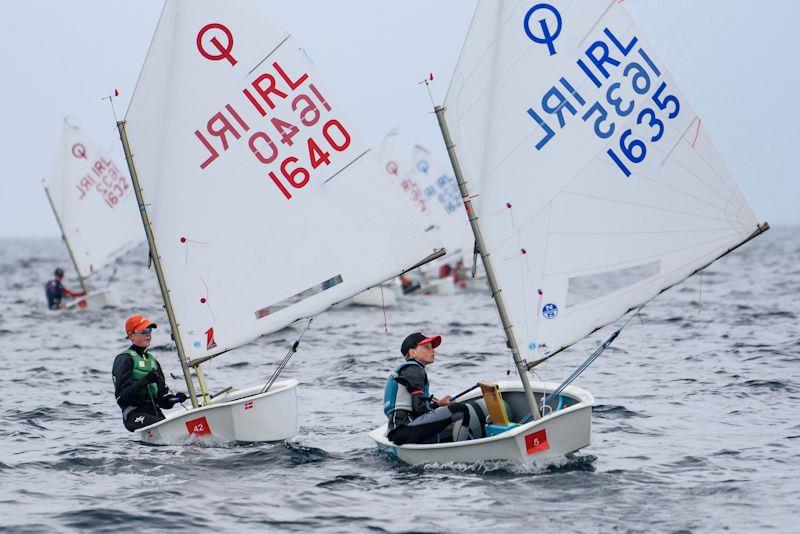 Ben O'Shaughnessy ahead of Johnny Flynn in the AIB Irish Optimist National Championships - photo © Robert Bateman / Castlewhite Waterfall