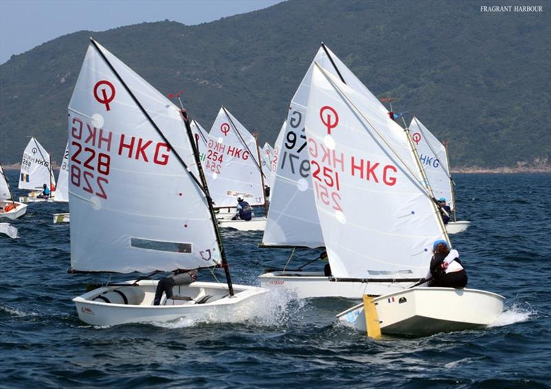Optimists tussle on the line - 2020 Open Dinghy Regatta, Day 2 photo copyright Fragrant Harbour taken at Hebe Haven Yacht Club and featuring the Optimist class
