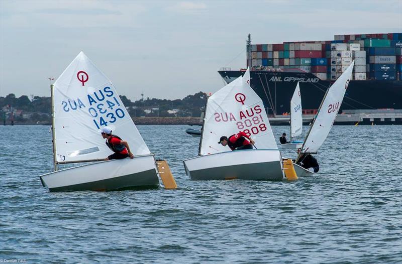 Dmitry Sorokin and Ben Crafoord enter a tacking duel - Victorian Optimist States 2021 - photo © Damian Paull