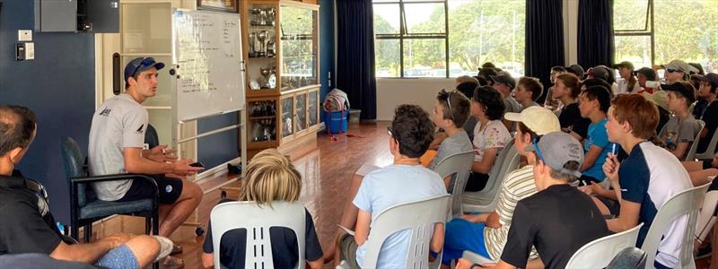 World Laser Champion, Tom Saunders gives some tips to a class of 72 Opti sailors at Wakatere BC - photo © Yachting NZ