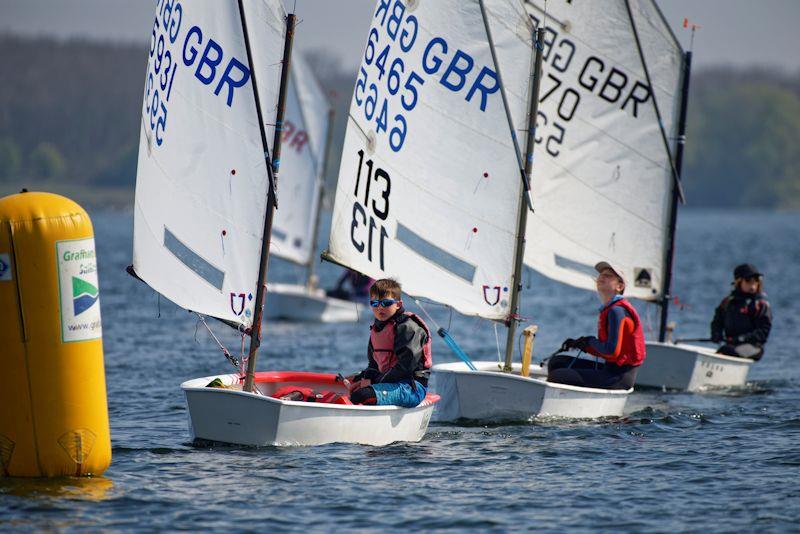 Tight racing in the Optimist fleet at the Gill Easter Egg event at Grafham Water - photo © Paul Sanwell / OPP