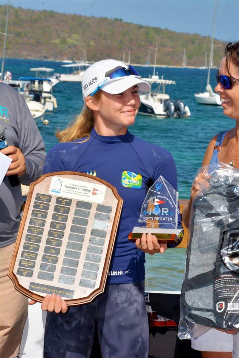 The USA's Kayla Benesch, Top Female Sailor in the 2022 International Optimist Regatta in St. Thomas, U.S. Virgin Islands photo copyright Dean Barnes taken at St. Thomas Yacht Club and featuring the Optimist class