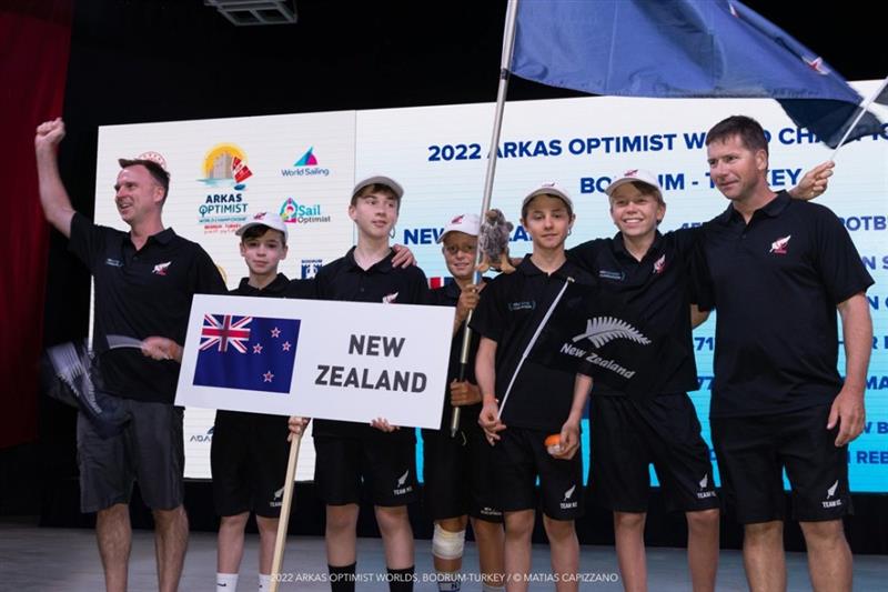 NZ Optimist Team at the Opening Ceremony, 2022 Optimist Worlds, Bodrum, Turkey, July 2022 - photo © Matías Capizzano