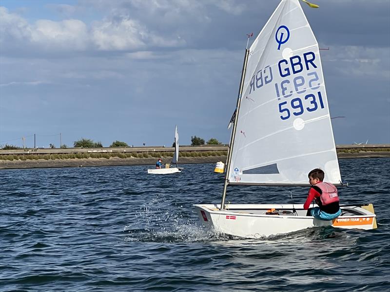 Callum Marshall on his way to victory in the Optimist Fleet during Blackwater Sailing Club Club Week 2022 - photo © Nigel Butler