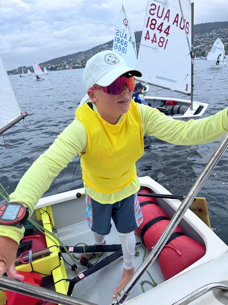 Seb Tucker from New South Wales is hoping to sail Tuckerbox to victory in the Open Fleet - 2026 Musto Australian Optimist Dinghy Championship photo copyright Jane Austin taken at Royal Yacht Club of Tasmania and featuring the Optimist class