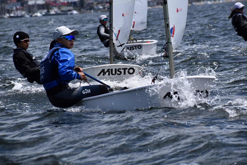 Sijia Deng is the leading female in the Open Gold Fleet - 2026 Musto Australian Optimist Championship photo copyright Jane Austin / RYCT Media taken at Royal Yacht Club of Tasmania and featuring the Optimist class