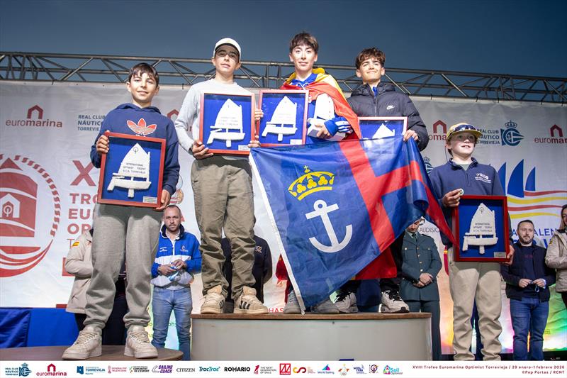U16 men's podium - Euromarina Optimist Torrevieja 2026 photo copyright Pep Portas / RCN Torrevieja taken at  and featuring the Optimist class