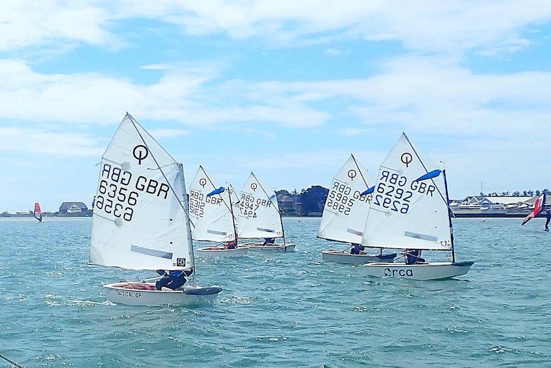 Great start up the first beat - Red Ribbon Regatta at Hayling Island photo copyright Melvyn Cooper taken at Hayling Island Sailing Club and featuring the Optimist class
