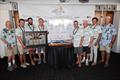 Transpac 2025 - The crew of John Raymont's Fast Exit II, winners of the Merlin Trophy, posing with TPYC Commodore Bill Guilfoyle, far right, and Merlin's designer, Bill Lee, far left &copy; David Livingston