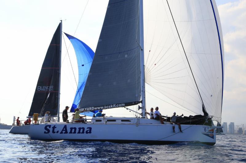 A virtue of the ORC system is that boats with varying sizes and configurations can be competitive. Here is the Russian Skif 42 St Anna in action with her short bowsprit and asymmetric spinnaker - 2018 ORC European Championship photo copyright Nikos Pantis taken at Famagusta Nautical Club and featuring the ORC class