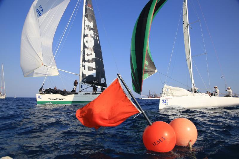 The X-41 Next shown shooting the finish line alongside Maksym Gryshchov's Fareast 28R sport boat Delta shows the diversity of boat types racing here, but the two are actually in different classes - 2018 ORC European Championship - photo © Nikos Pantis