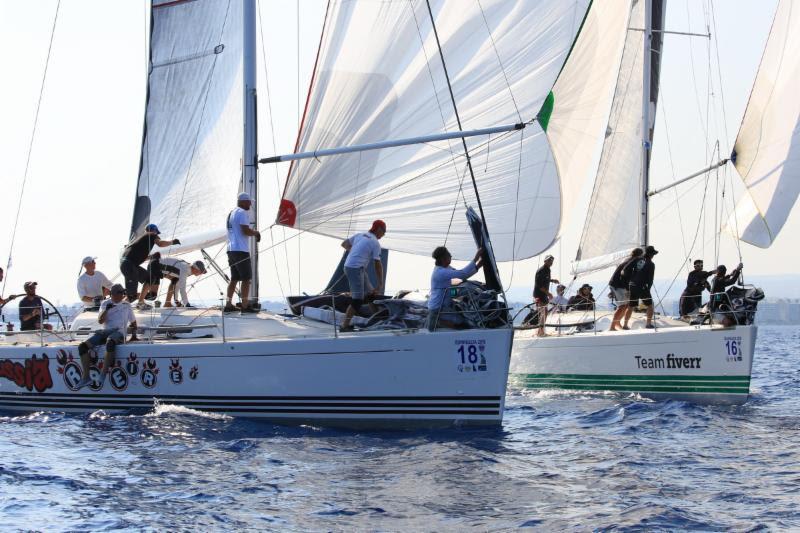 The two X-41's in Class AB - Next and Technonicol - battling downwind in today's second race - 2018 ORC European Championship photo copyright Nikos Pantis taken at Famagusta Nautical Club and featuring the ORC class