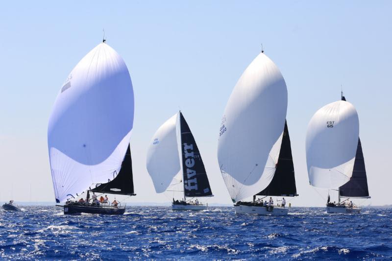 More breeze meant the big spinnakers were out for the first time all week in Class AB, making racing especially close - 2018 ORC European Championship - photo © Nikos Pantis