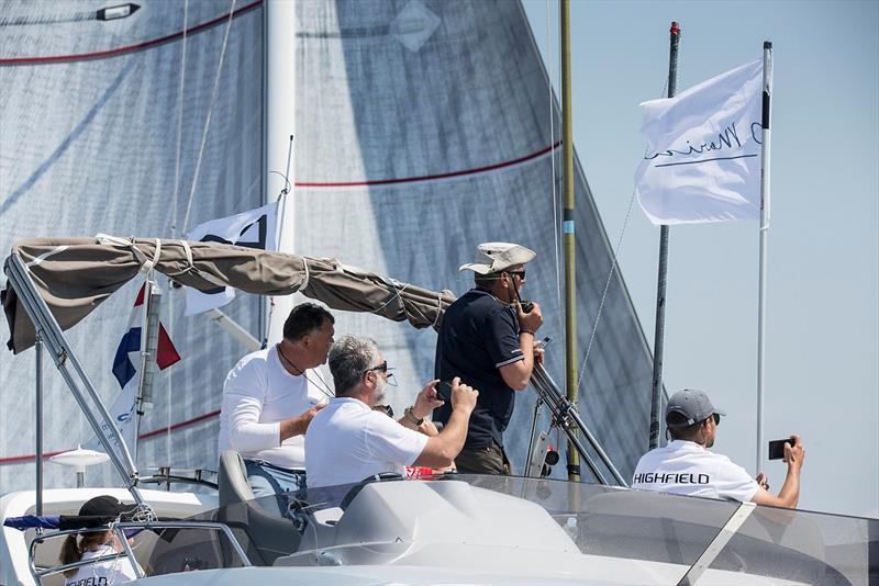 PRO Denis Marinov and the start line team in action today producing two clean starts for the 46 boats in Class B - 2019 D-Marin ORC World Championship photo copyright JK Val taken at  and featuring the ORC class