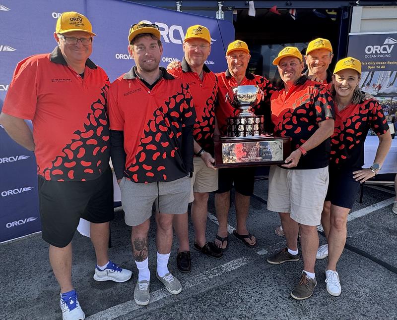 Scarlet Runner crew Winner of the Heemskerk Trophy - 2024 Melbourne to Hobart Yacht Race  photo copyright Jane Austen taken at Ocean Racing Club of Victoria and featuring the ORC class
