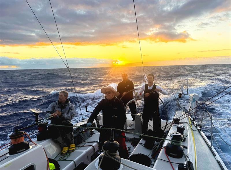 Transpac 2025: The sun setting behind Westerly, and a full moon is rising tonight photo copyright Westerly taken at Transpacific Yacht Club and featuring the ORC class