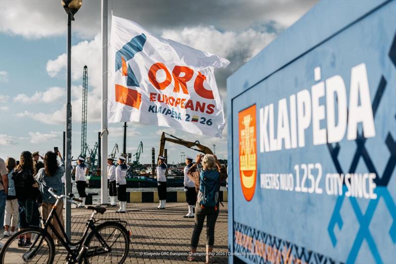 Hoisting the event flag - Klaipeda ORC European Championship 2026, Lithuania - photo © Domas Rimeika