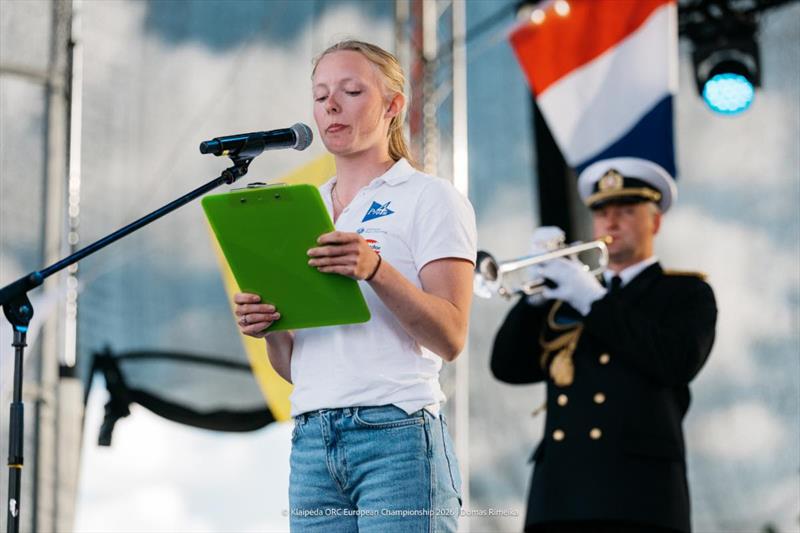 Elisa Lindskog, Garmin Team Pro4u (SWE), took the sailors' oath - Opening Ceremony - Klaipeda ORC European Championship 2026, Lithuania - photo © Domas Rimeika